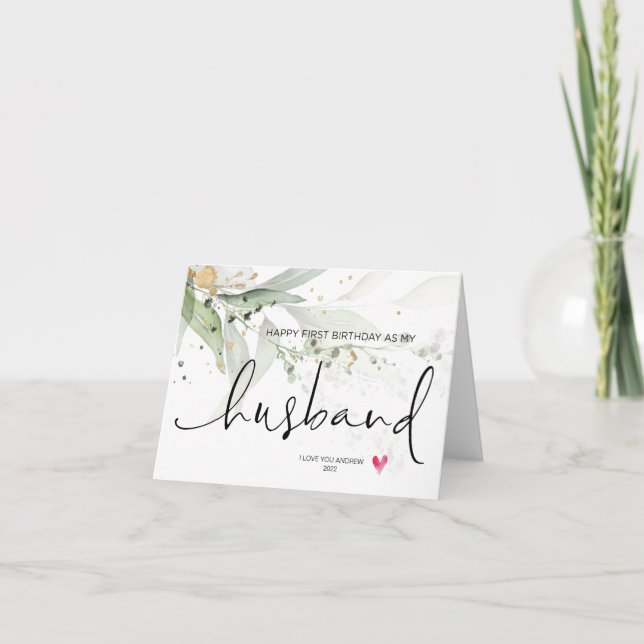 Eucalyptus Lycklig Första födelsedagen som min Mak Kort (Framsida)