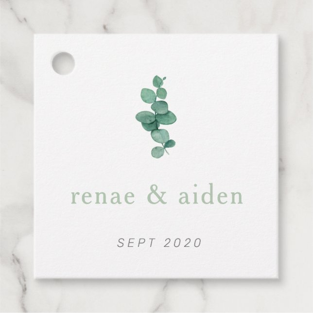 Eucalyptus märkre, minimal grönenergi gåvor etiketter (Framsida)