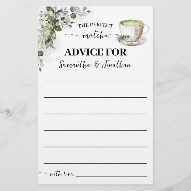 Eucalyptus Matcha Advice for Couple Shower Card Flygblad (Framsidan)