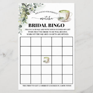 Eucalyptus Matcha Bröllopsdusch Bingo Spelkort Flygblad