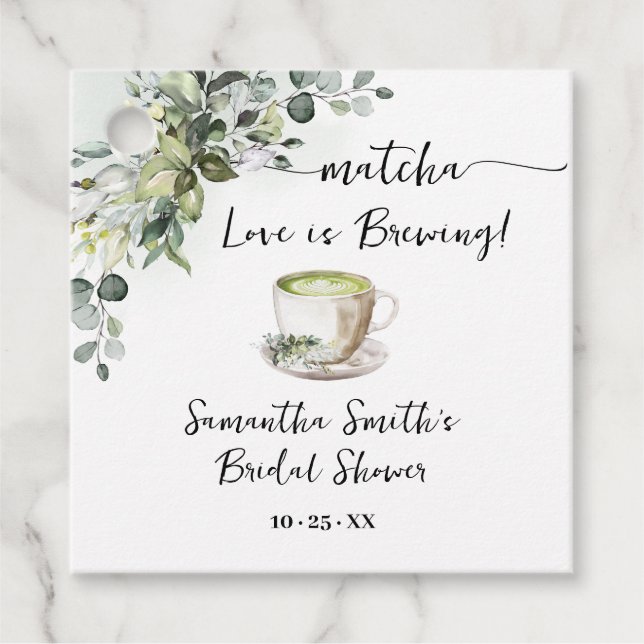 Eucalyptus Matcha Kärlek bryggs Tea Dusch Gåvor Etiketter (Framsida)