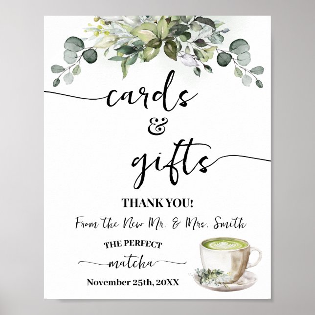 Eucalyptus Matcha Kort & Bröllopspresent Bröllopsd Poster (Framsidan)