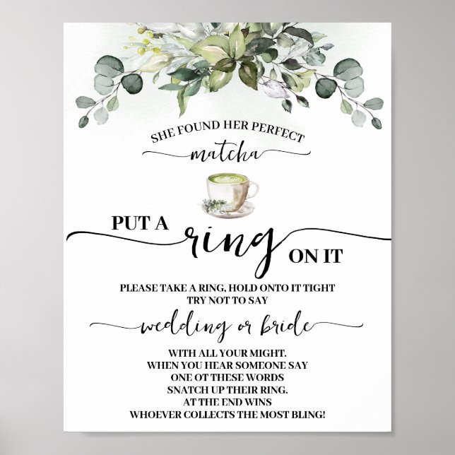 Eucalyptus Matcha Put a Ring on Shower Game Sign Poster (Framsidan)