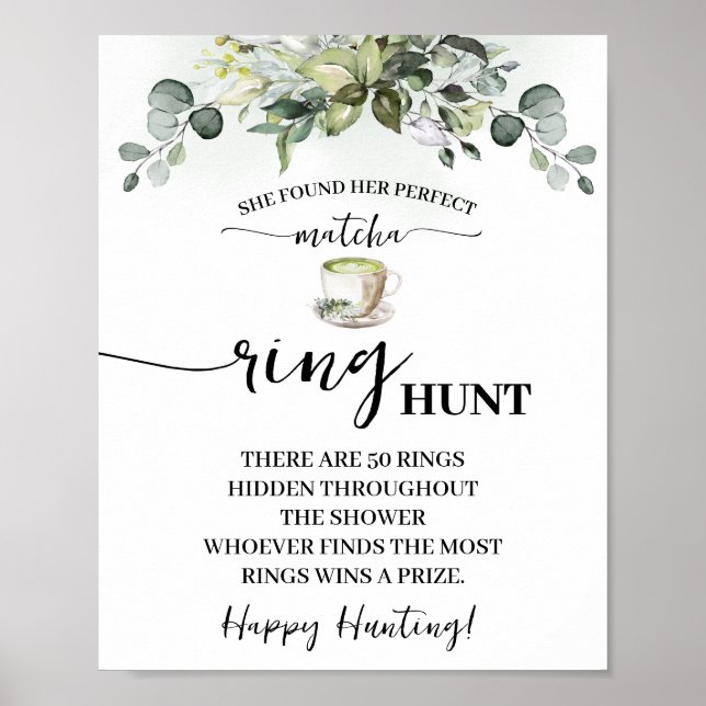 Eucalyptus Matcha Ring Hunt Bridal Shower Game Poster (Framsidan)
