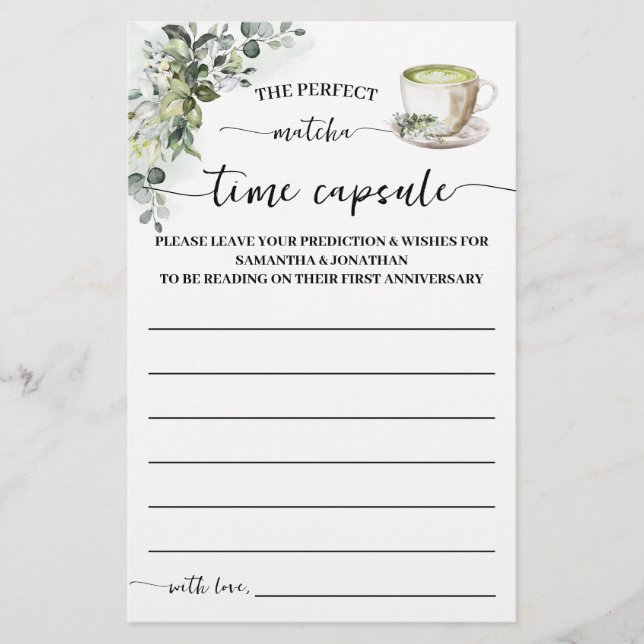 Eucalyptus Matcha Time Capsule Advice Game Card Flygblad (Framsidan)
