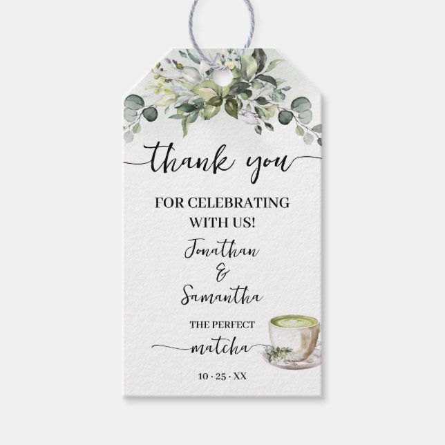 Eucalyptus Matcha Wedding Shower Favor tag Presentetikett (Framsidan)