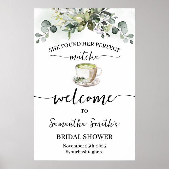 Eucalyptus Matcha Welcome Tea Bridal Shower Sign Poster (Framsidan)
