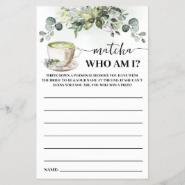 Eucalyptus Matcha Who am I Bridal Shower Game Card Flygblad
