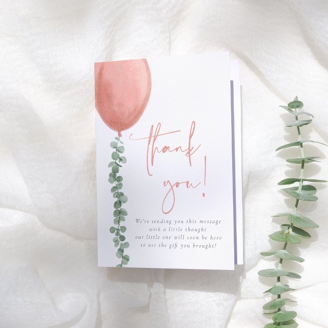 Eucalyptus med vattenfärg och babyskor med ballong tack kort (Skapare uppladdad)