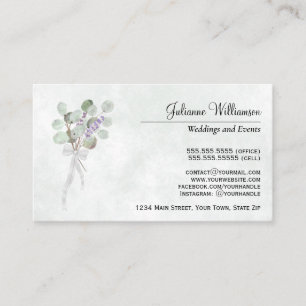 Eucalyptus med vattenfärg och Lavender Enkel Elega Visitkort