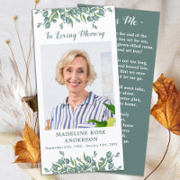 Eucalyptus Memorial Dikt Funeral Prayer Bookmark