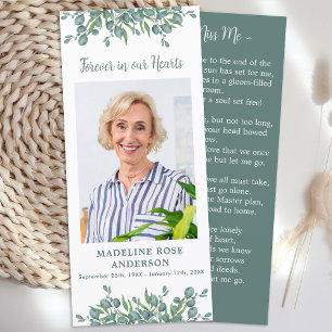 Eucalyptus Memorial Dikt Funeral Prayer Card Photo Meny