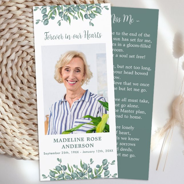 Eucalyptus Memorial Dikt Funeral Prayer Card Photo Meny (Skapare uppladdad)