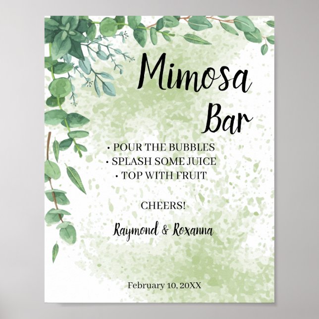 Eucalyptus Mimosa Bar Bröllopsdusch Bröllopsskylt Poster (Framsidan)