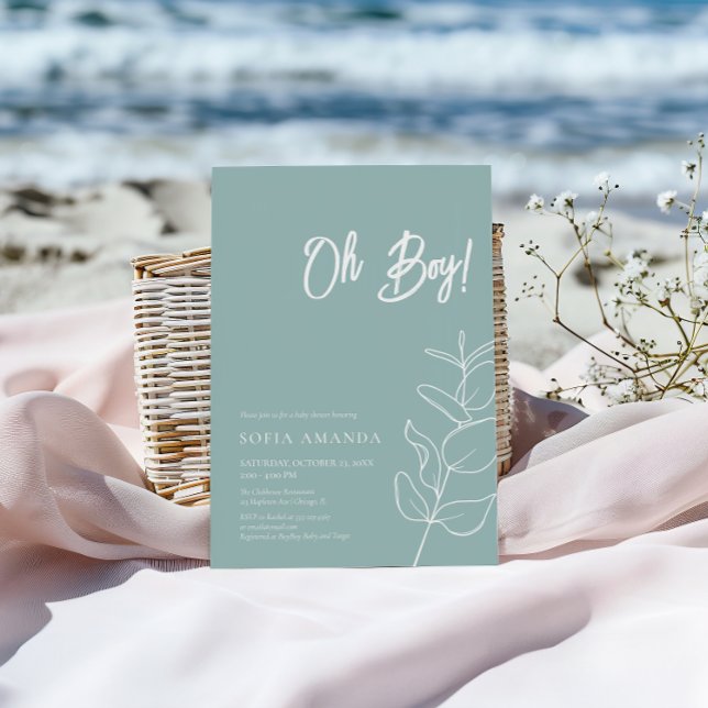 EUCALYPTUS Minimalist Blue Pastel Baby Shower Inbjudningar (Skapare uppladdad)