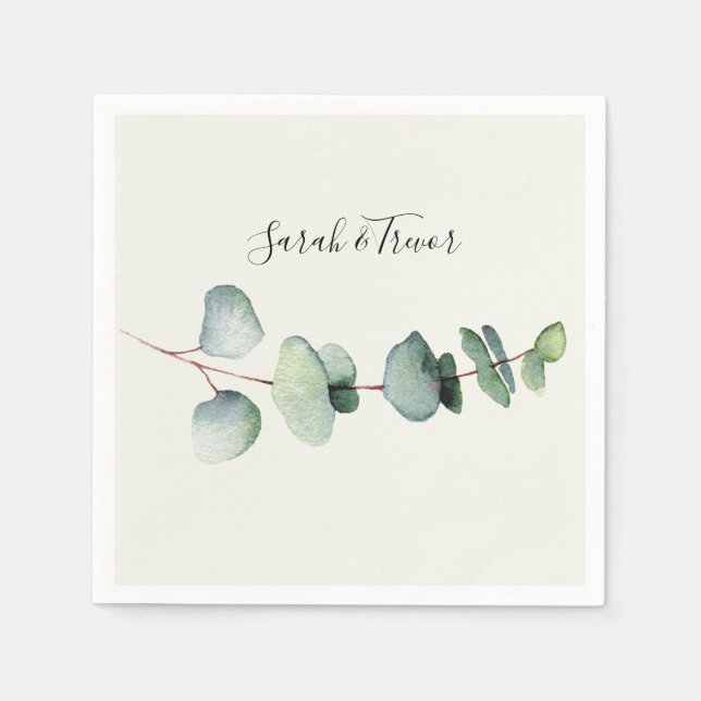 Eucalyptus Minimalist Bröllop Cocktail Napkin Pappersservett (Framsidan)