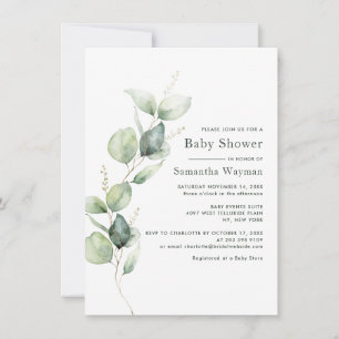 Eucalyptus Minimalist Greenery Baby Shower Inbjudningar