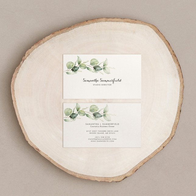 Eucalyptus Minimalistisk Elegant, skript Vattenfär Visitkort (Skapare uppladdad)