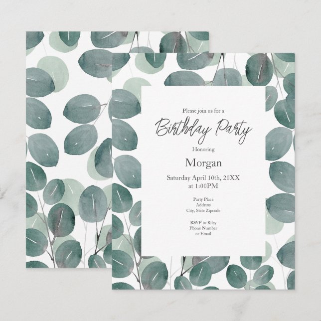 Eucalyptus Modern 2 Inbjudningar (Fram/baksida)