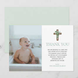 Eucalyptus Modern Baptism Photo Thank You Cards Inbjudningar