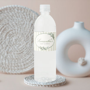 Eucalyptus Modern Bebis Shower Vattenflaskor Etikett