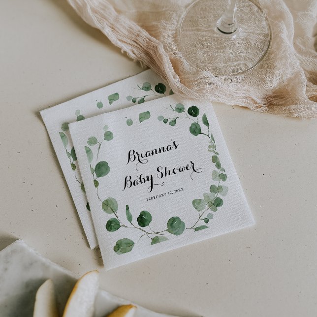 Eucalyptus Modern calligrafi Babyskor Napkins Pappersservett (Skapare uppladdad)
