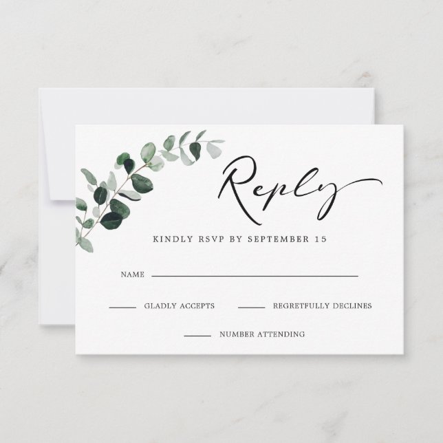 Eucalyptus Modern calligrafi enkel Bröllop OSA Kort (Framsida)