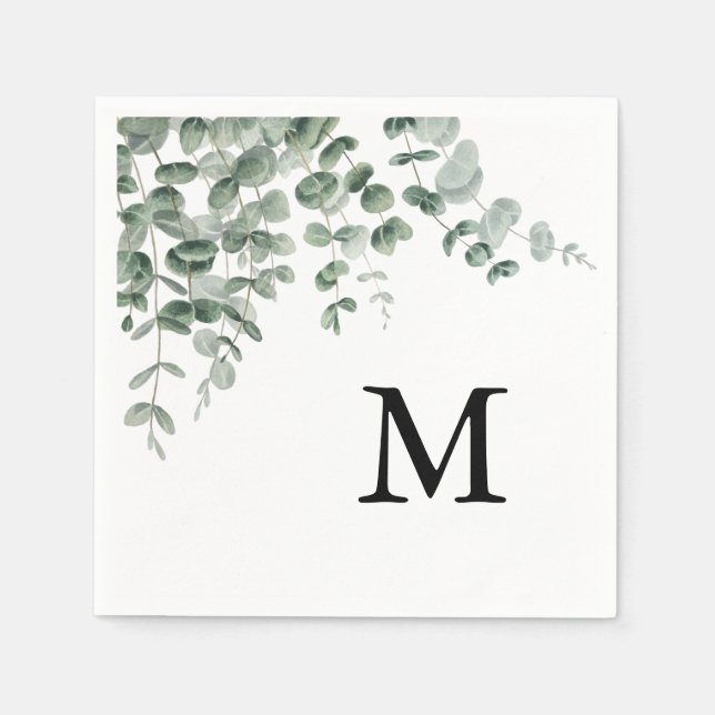 Eucalyptus Modern calligrafi Monogram Bröllop Pappersservett (Framsidan)