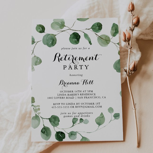 Eucalyptus Modern calligrafi Pension Party Inbjudningar (Skapare uppladdad)