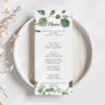 Eucalyptus Modern Calligraphy Dinner Menu Meny<br><div class="desc">Detta eucalyptus moderna kalligrafmidmenykort är perfekt för ett enkelt bröllop. Konstruktionen har vattenfärgad handdragen elegant botaniskt eukalyptus grenar och löv. Den här menyn kan användas för bröllopsmottagning,  repetitionsmiddag,  möhippa eller vilken händelse som helst.</div>