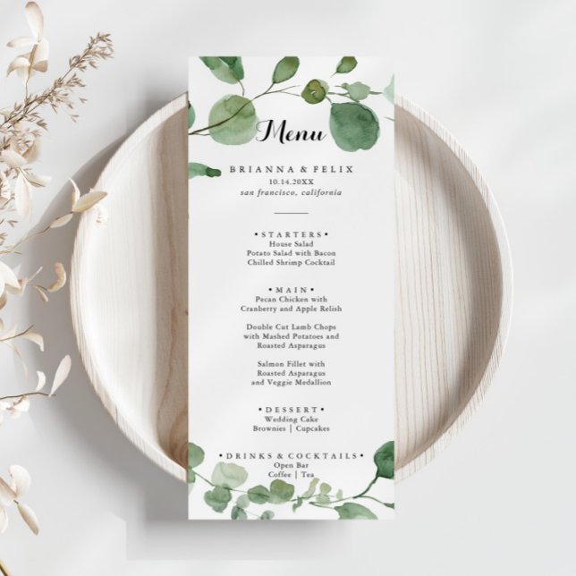 Eucalyptus Modern Calligraphy Dinner Menu Meny (Skapare uppladdad)