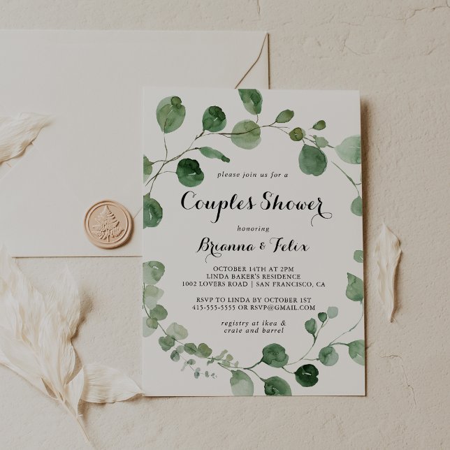 Eucalyptus Modern Calligraphy Par Shower Inbjudningar (Skapare uppladdad)