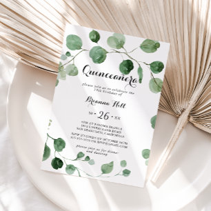 Eucalyptus Modern calligraphy Quinceañera Inbjudningar