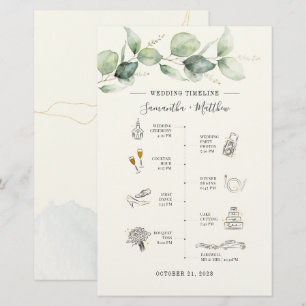 Eucalyptus Modern Icon Bröllop Itinerary Program Brevpapper