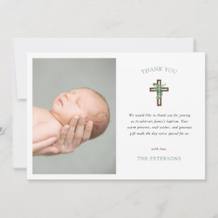 Eucalyptus Modern Kor Baptism Photo Tack Kort