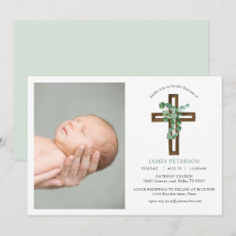 Eucalyptus Modern Kor-foto-baptism i vattenfärg Inbjudningar