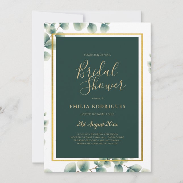 Eucalyptus MÖHIPPA Greenery Guld QR-kod Inbjudningar (Framsida)