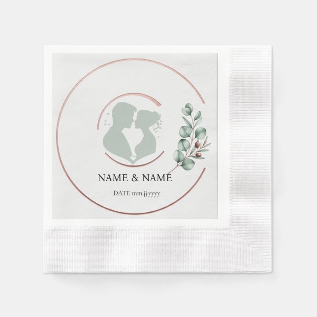 Eucalyptus Monogram Bröllop Napkins (mynta) Pappersservett (Framsidan)