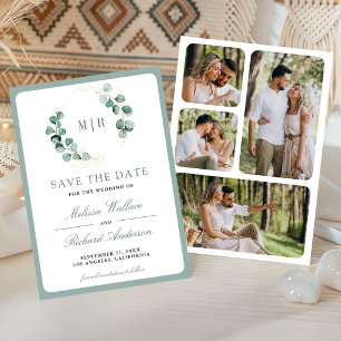 Eucalyptus Monogram Foto Collage Bröllop Spara Datumet