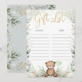Eucalyptus Nalle Balloon Baby Gift List Card Inbjudningar