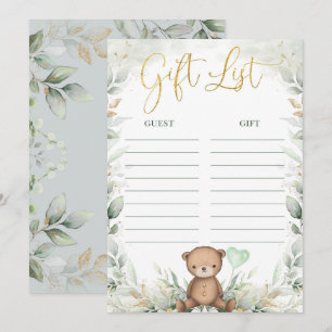 Eucalyptus Nalle Balloon Baby Gift List Card Inbjudningar