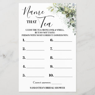 Eucalyptus Namn som Tea Möhippa Game Card Flygblad
