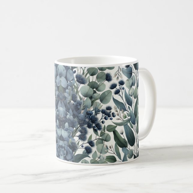 Eucalyptus navy blommar water color blommigt grena kaffemugg (Framsida höger)