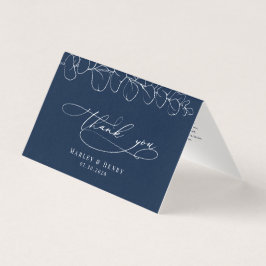 Eucalyptus Navy Blue Wedding Folded thank You  Kort