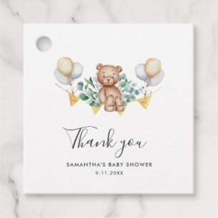 Eucalyptus och Bear Rustic Baby Shower Tack Gåvor Etiketter