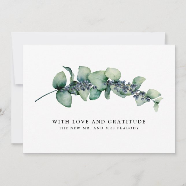 Eucalyptus och Berry Botanical Bröllop Tack Kort (Framsida)