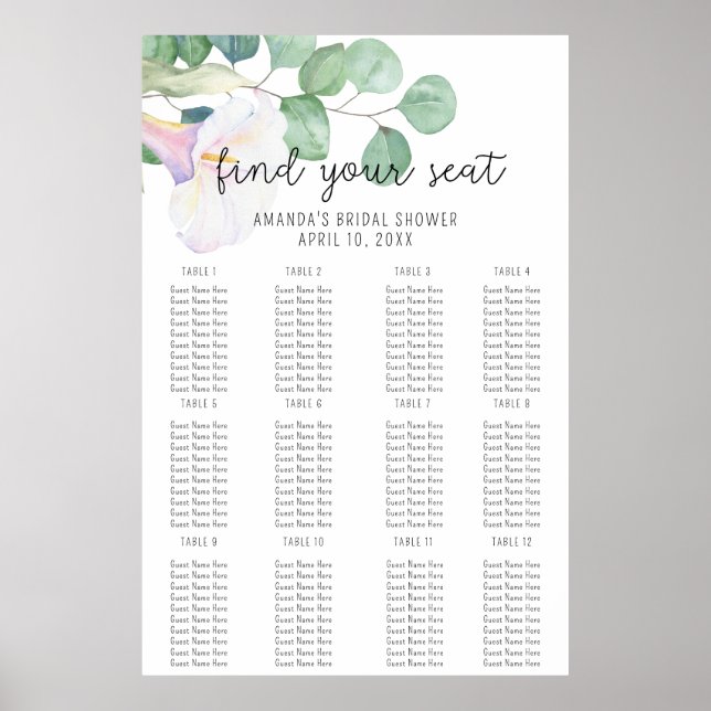 Eucalyptus och calla - Sittkartskum Poster (Framsidan)