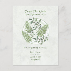 Eucalyptus och Fern Ringar, Spara datumet Bröllop Vykort