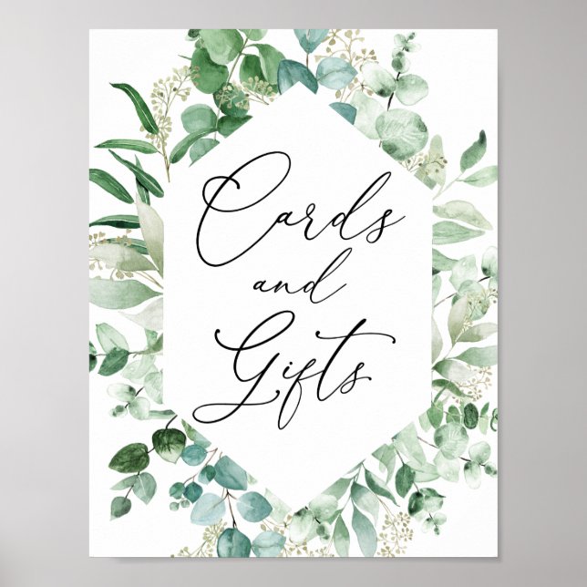 Eucalyptus och Greenery Kort och Present Skylt (Framsidan)