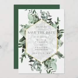 Eucalyptus och Greenery Watercolor Spara datumet Inbjudningar